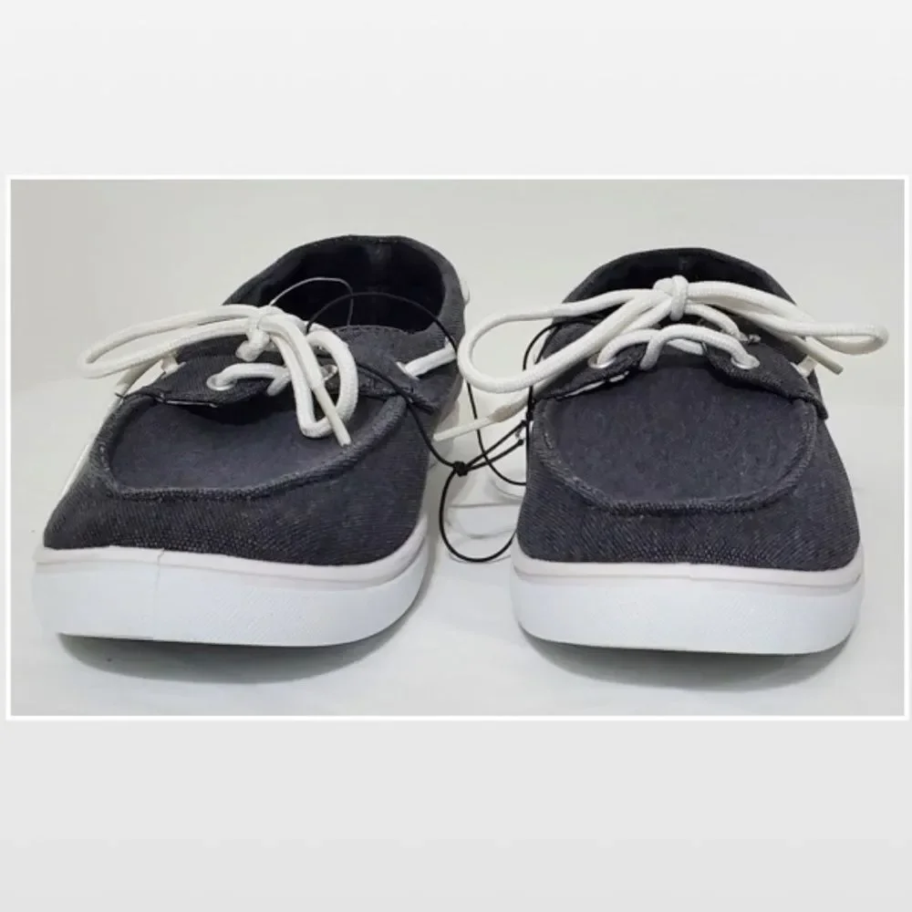 New Falls Creek Shoes Mens Loafer Grey Canvas White Lace Up Size 8 Casual